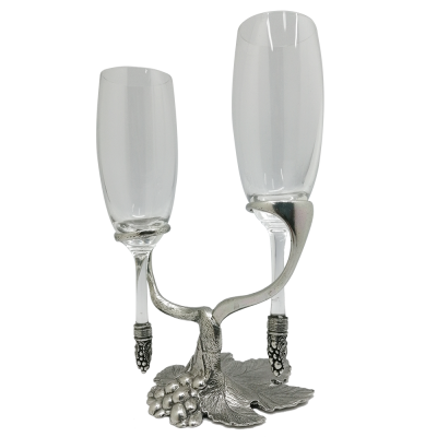 Pair of Champagne Wedding Set Pewter Grape Décor