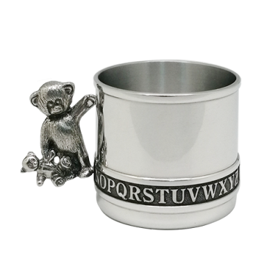 Pewter ABC Baby Cup Bear Handle