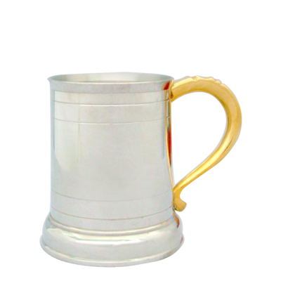 Pewter Beer Tankard, Gold Plated Handle