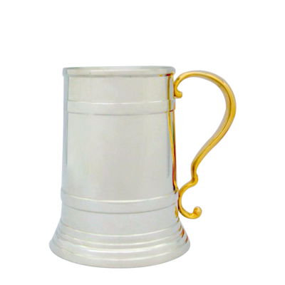 Pewter Beer Tankard, GOLD Handle LGE._Royal Finish