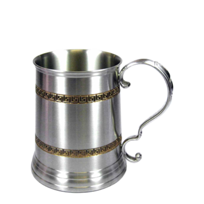 Pewter Tankard, GOLD Greek Key Bands_2