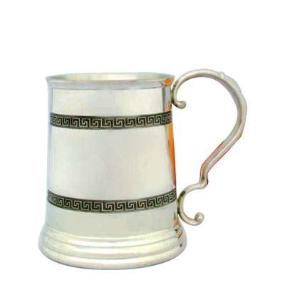 Pewter Tankard, Greek Key Bands_2_Royal Finish