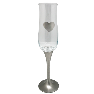 Champagne Flute Pewter Stem and Heart Plaque