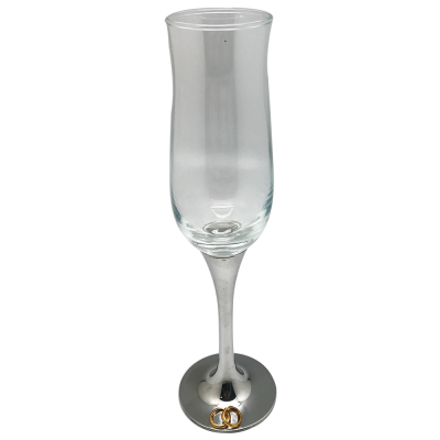 Champagne Flute Tulip shape, Pewter Stem and Gold plated ring