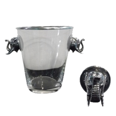 Glass Ice Bucket Pewter Elephant Décor