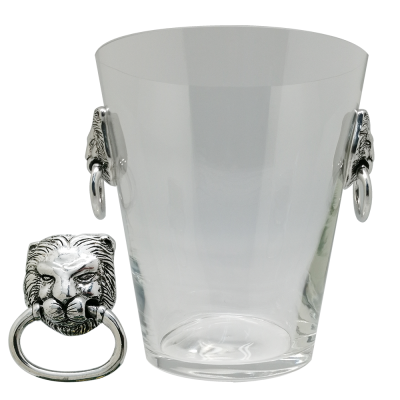 Glass Ice Bucket Pewter Lion Décor