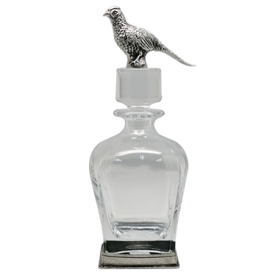 Glass Decanter Pewter English Pheasant Décor