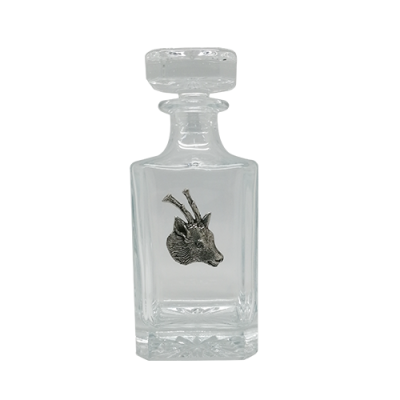 Glass Decanter Pewter Goat Medal