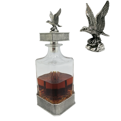 Glass Decanter Pewter Eagle  Décor