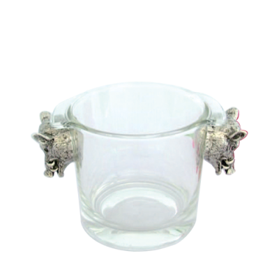 Glass Ice Bucket Pewter Boar Handle