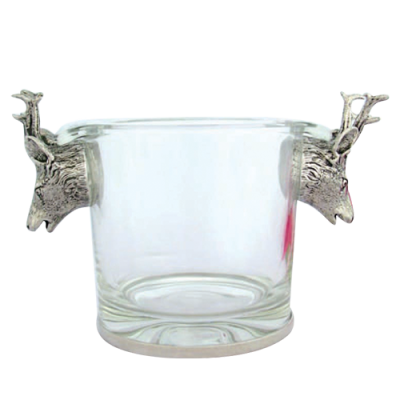 Glass Ice Bucket Pewter Deer Handle