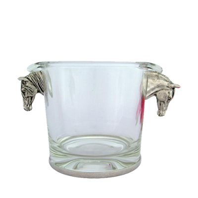 Glass Ice Bucket Pewter Horse Handle
