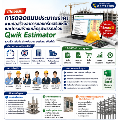 การถอดแบบประมาณราคาก่อสร้างอาคาร คสล. และโครงสร้างเหล็กรูปพรรณด้วย Qwik Estimator ฟรี !โปรแกรม