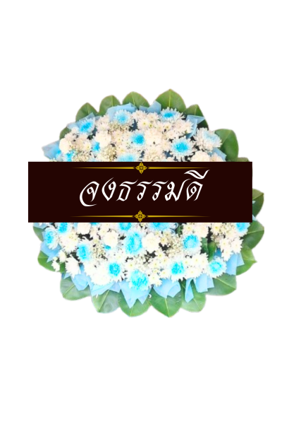 พวงหรีดดอกไม้สด 80 เซนติเมตรสีขาวฟ้า
