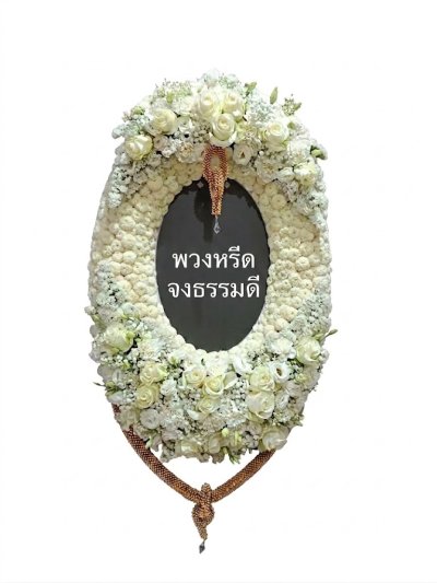 พวงหรีดทรงวงรี กุหลาบขาว