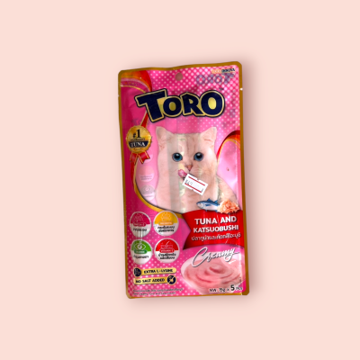 โทโร่ แมวเลีย 5 ชิ้น/ซอง รสทูน่าและคัตทสึโอะบูชิ(ซอง)