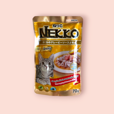 เนกโกะ อาหารเปียกแมว รสทูน่าหน้าปลาแซลม่อนในน้ำเกรวี่ 70 กรัม(ซอง)