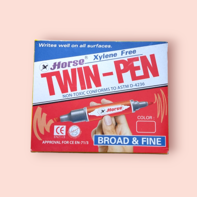 ปากกาเคมี 2หัว ตราม้า สีแดง (แพ็ค12อัน)