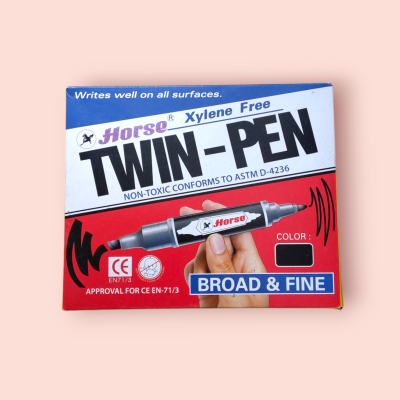 ปากกาเคมี 2หัว ตราม้า สีดำ (แพ็ค12อัน)