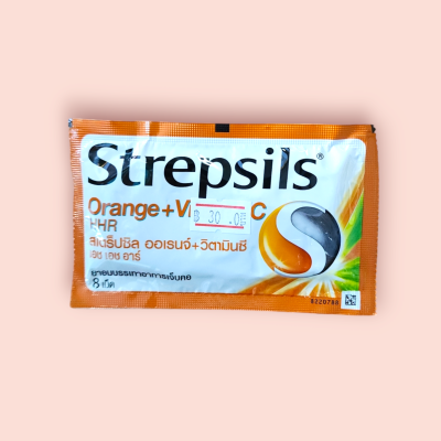 สเตร็ปซิล 8 เม็ด รสส้ม(แพ็ค12ซอง)