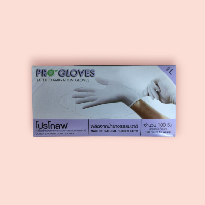 ถุงมือยางโปรโกลฟ เอล L 100 ชิ้น(กล่อง)