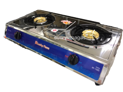 Lucky Flame รุ่น AT-102S เตาแก๊สแบบตั้งโต๊ะ หัวเตาฝาเฟืองทองเหลือง 2 หัวเตา
