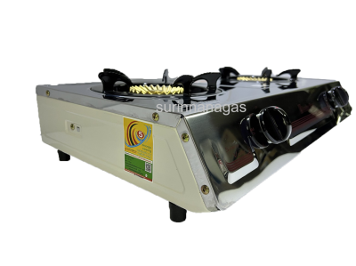 Lucky Flame รุ่น AT-112 หัวฝาเฟืองทองเหลือง 2 หัวเตา โครงเตาเคลือบสี