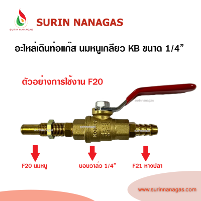 อะไหล่เดินท่อแก๊สงานทองเหลือง นมหนูเกลียว KB เกลียว 1/4"