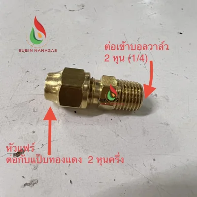 อะไหล่เดินท่อแก๊สงานทองเหลือง ต่อตรง 2 หุ่น หัวแฟลย์ หัวตาไก่