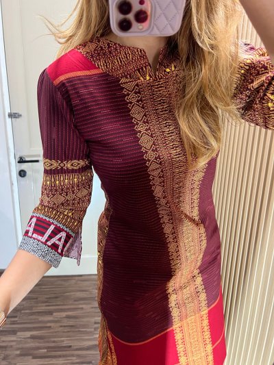 ALTHREE Clothing - GABE Dress Motif Ulos Ragi Hotang Katun Stretch Wanita Nyaman Casual
