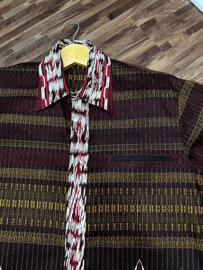 ALTHREE Clothing - KEMEJA Ulos Gorga Katun Stretch Batik Pria Lengan Pendek