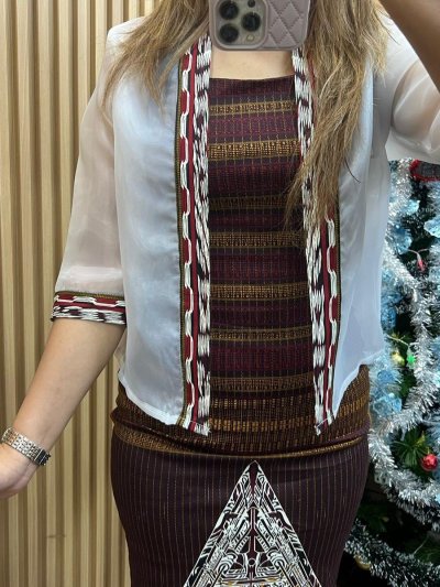 ALTHREE Clothing - LASMA Dress Maroon Stretch Batik Casual Motif