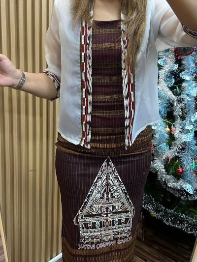 ALTHREE Clothing - LASMA Dress Maroon Stretch Batik Casual Motif