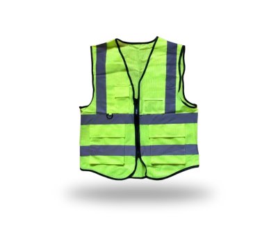 เสื้อจราจรสะท้อนแสงสีเขียว ผ้าตะข่าย ซิป+กระเป๋า รุ่น CG-004