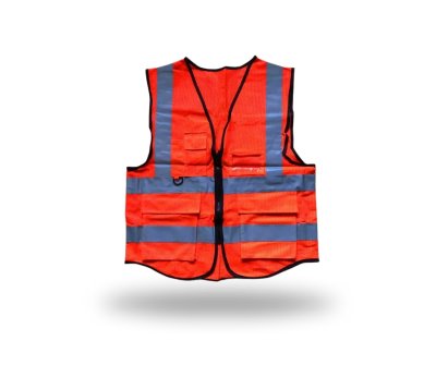 เสื้อจราจรสะท้อนแสงสีส้ม ผ้้าตะข่าย ซิป+กระเป๋า รุ่น CG-005