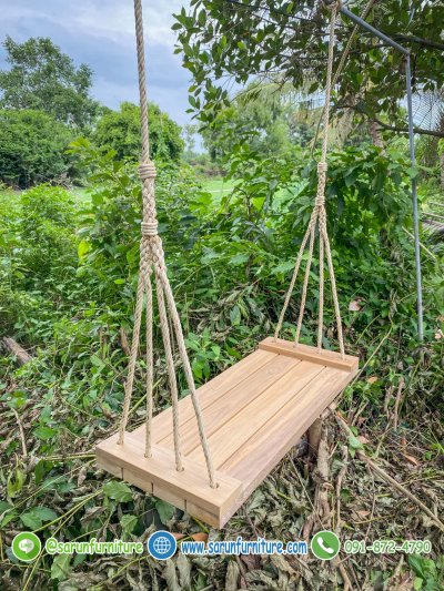 ชิงช้าไม้เต็งแขวนเชือกใยยักษ์ถักแบบ4สาย ชิงช้าไม้เต็งแขวนเชือกใยยักษ์ถักแบบ4สาย
