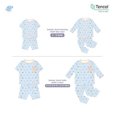 Elephas Setelan Anak Tencel Premium 0-6 Tahun Anti UV, Super Lembut, Ringan, Elastis, Adem