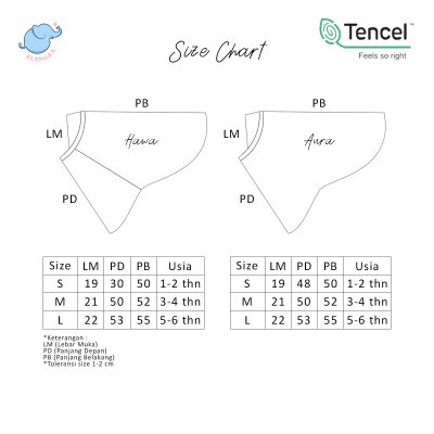 Elephas Hijab Tencel Anak Usia 1-6 Tahun Anti UV, Lembut, Adem dan Ringan