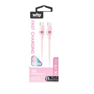 สายชาร์จ WHY USB-C to USB-C 60W Pixie 1.2M White (UC-4201C)
