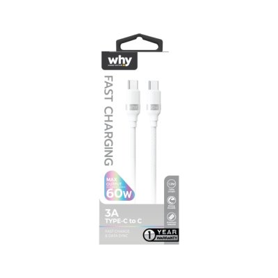 สายชาร์จ WHY USB-C to USB-C 60W Pixie 1.2M White (UC-4201C)
