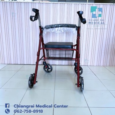 walker ช่วยเดิน รถเข็นผู้สูงอายุ Rollator พับเก็บได้ สีแดง