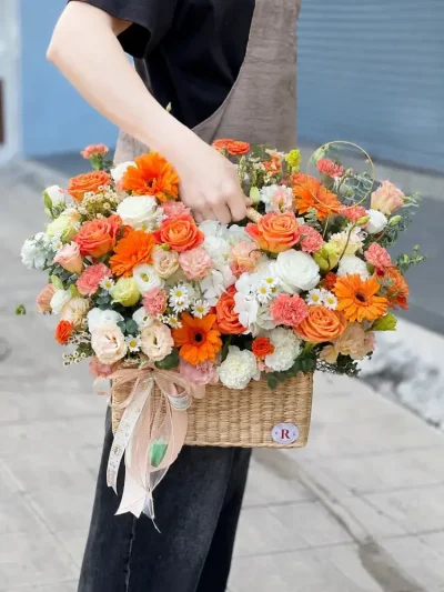 ช่อดอกไม้แสดงความยินดีโทนส้มขาว (FW009-ส้ม)