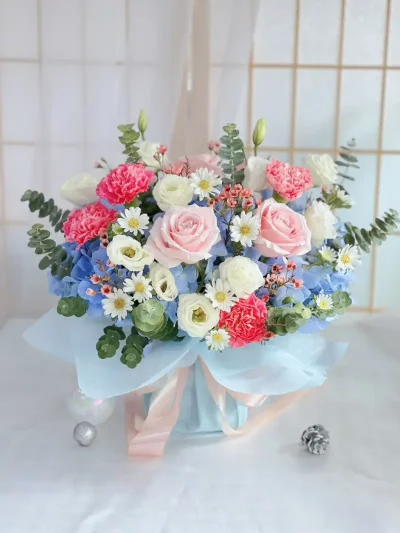 ช่อดอกไม้สวยๆ ช่อดอกกุหลาบสีชมพู FW002