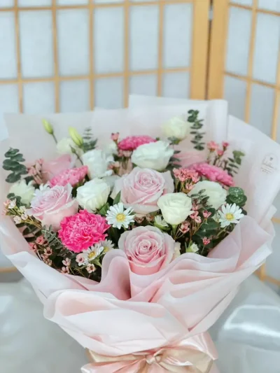 ช่อดอกไม้ชมพูพาสเทล FW004