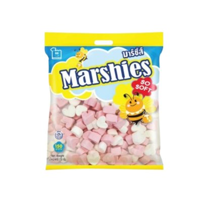 Marshies มาร์ชเมลโลว์ หัวใจกลาง ขาวชมพู 150g. กลิ่นวานิลลา