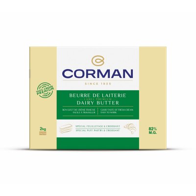 (สินค้าแช่เย็น Inter Express) Corman Dairy Butter Sheet 82% 2kg. (ฉลากเขียว)