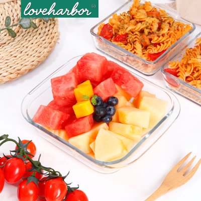 ถาดแก้วอบทรงสี่เหลี่ยม LoveHarbor (LH0038) Square Glass Baking Dish 1.1L 21.3x18.9x5.2cm