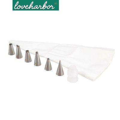 LoveHarbor LH0123 ชุดหัวบีบสเตนเลส 304 8 ชิ้น พร้อมถุงบีบ