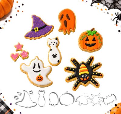 พิมพ์กดคุกกี้สเตนเลส ลาย Halloween (ชุด 10 ชิ้น)