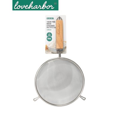 LoveHarbor LH0122 กระชอนด้ามไม้ สแตนเลสแท้ 18 ซม.